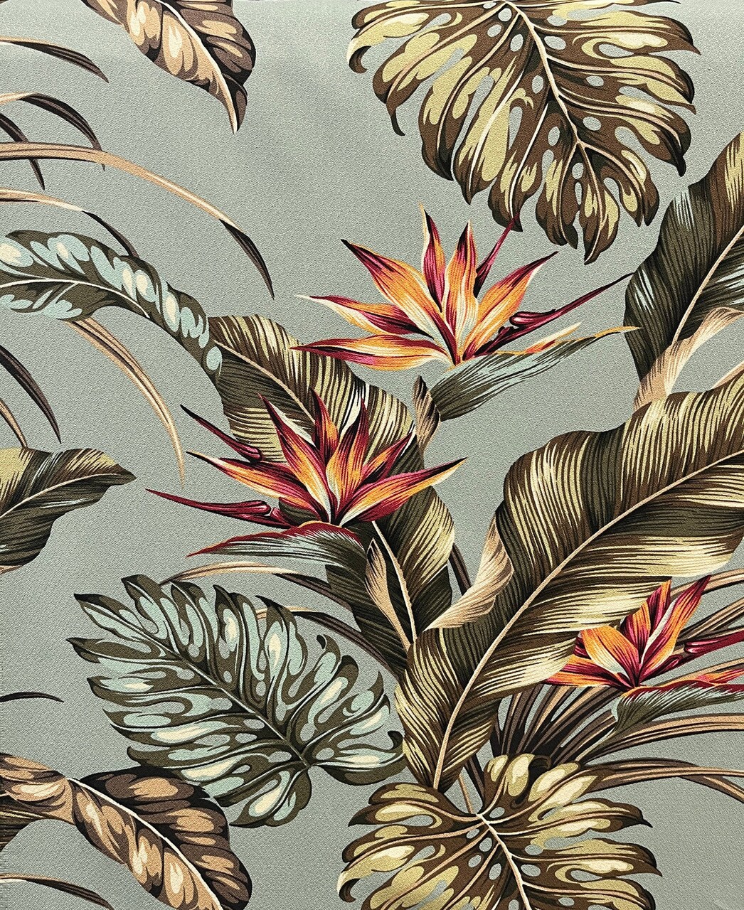 1 Yard Monstera & Banana Leaves Birds of Paradise Upholstery Fabric, 100% Cotton, 56-58” Wide
